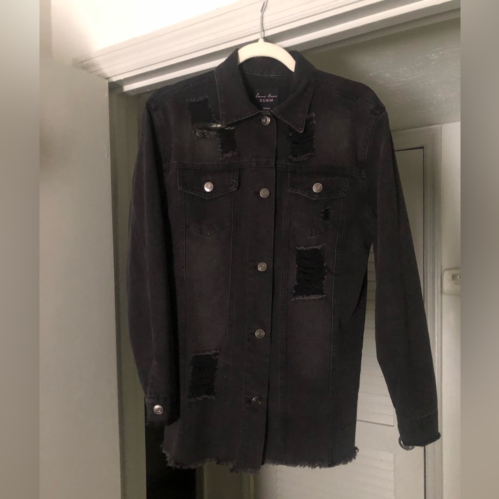 Distressed Black Denim Jacket